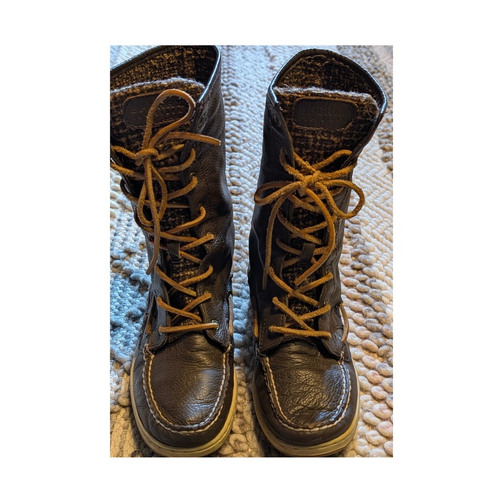 Sperry Top-Sider Ladyfish Boots Womens 8 Brown Leather Tweed Lace Up Tall